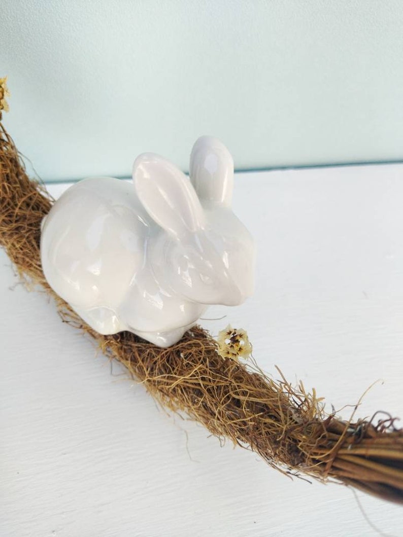 Easter Wreath With White Ceramic Bunny, Front Door Decor, Whimsical Fairytale Nursery Room Decor image 8