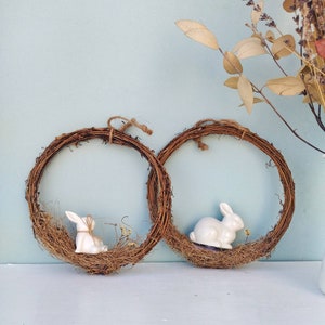 Easter Wreath With White Ceramic Bunny