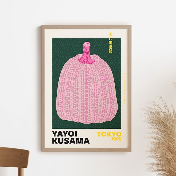 Yayoi Kusama Art Print, Yayoi Pumpkin Print, Pink and Green Wall Art, Japanese Pop Art, Japandi Print