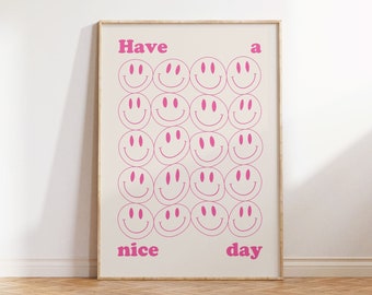 Retro Smiley Gesicht Print, Smiley Gesicht Wandkunst, Verzogener Smiley Gesicht Poster, Smiley Poster, Geschmolzener Smiley Print, Groovy Print, Happy Face Print