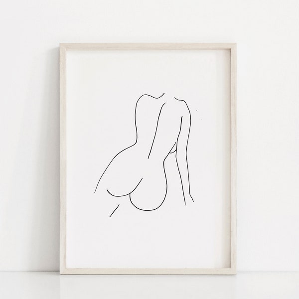 Female Body Line Drawing, Feminine Line Art, Body Line Art Print, Naked Woman Print