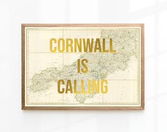 Cornwall Art Print, Cornwall Poster, carte vintage de Cornwall, impression de carte vintage, carte de Cornouailles, I Love Cornwall