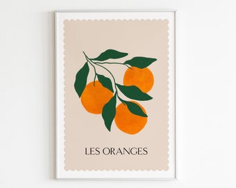 Orange Fruit Art Print, Oranges Print, Orange Poster, Les Oranges Art Print, Fruit Wall Art, Kitchen Print, Foodie Gift, Fruit Illustration