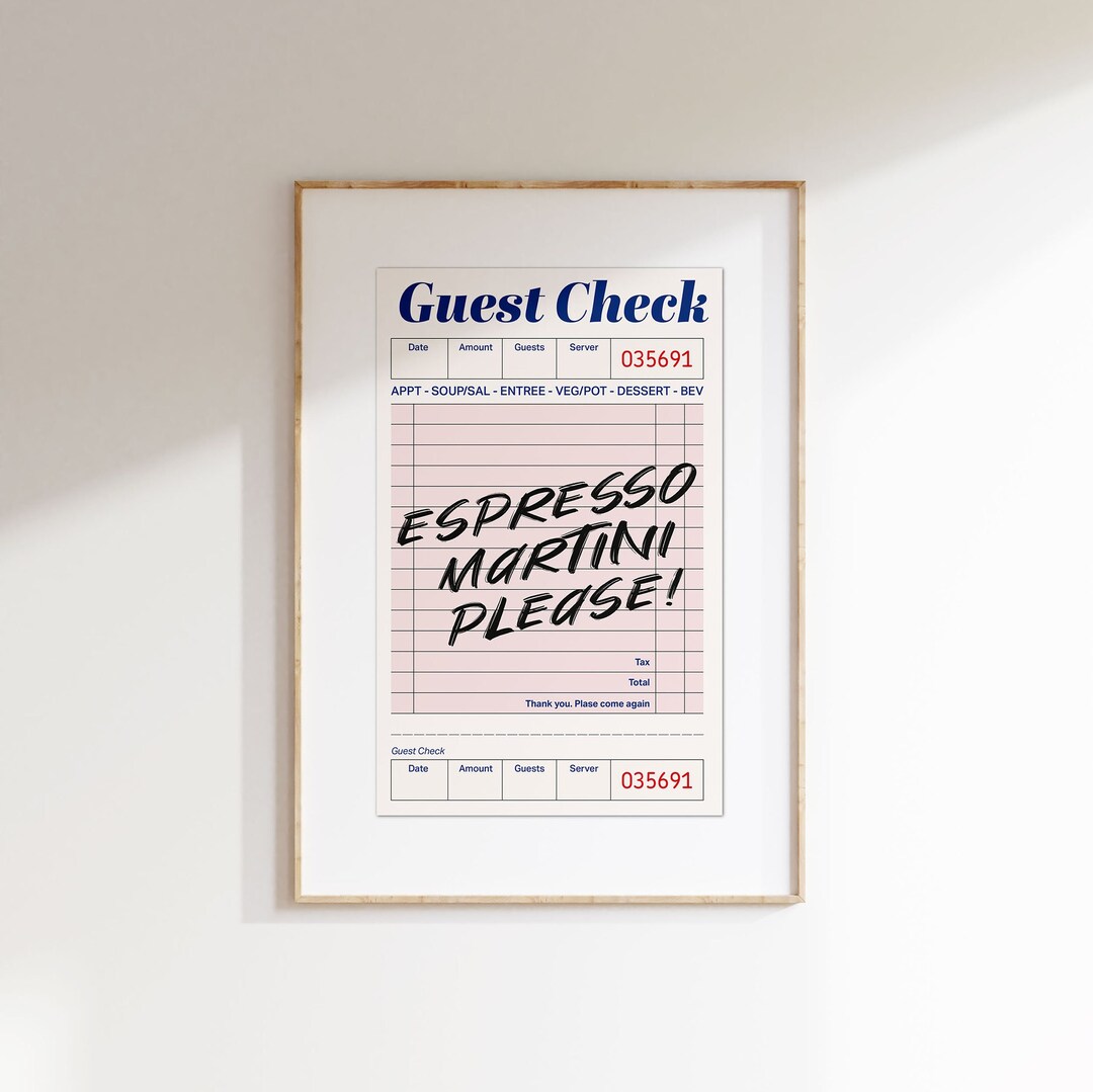 Guest Check Print, Retro Guest Check Poster, Espresso Martini Poster, Espresso Martini Cocktail