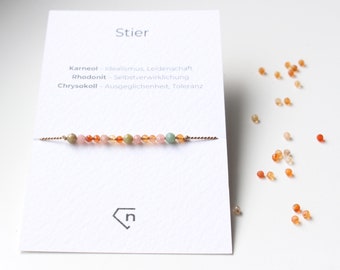 STIER - Bracelet with Healing Stones, Birthstone, Carnelian, Rhodonite, Chrysokoll