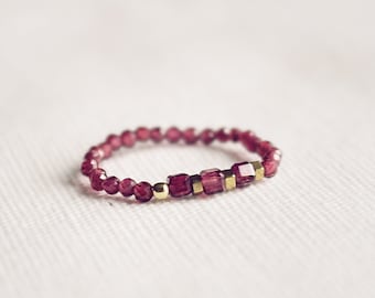 Elastic ring made of garnet, healing stones, boho, gemstones, stacking rings