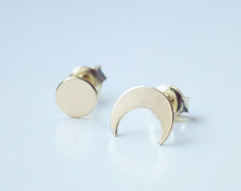 Earring - moon, full moon, crescent moon, silver earrings, plugs, stud earrings, silver, gold plated, 925 silver, moon plug
