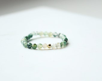 Elastic ring made of moss agate, healing stones, boho, gemstones, stacking rings