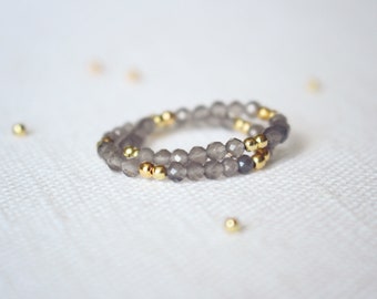 Elastic ring of moonstones, healing stones, boho, gemstones, stacking rings