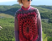 Turtle neck poncho with sleeves, Warm cover up poncho, Cozy sweater poncho, Crochet alpaca wool sweater