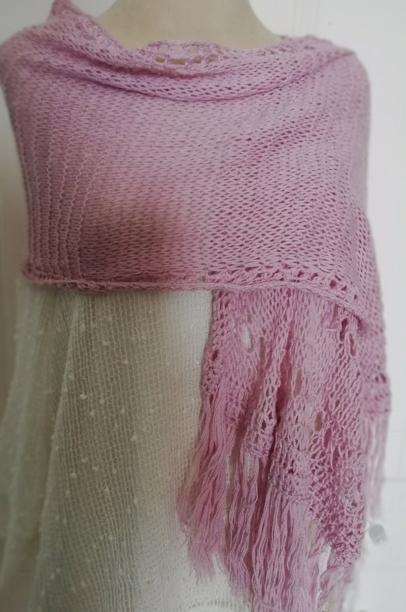 Knitted silk scarf Powder pink knit shawl