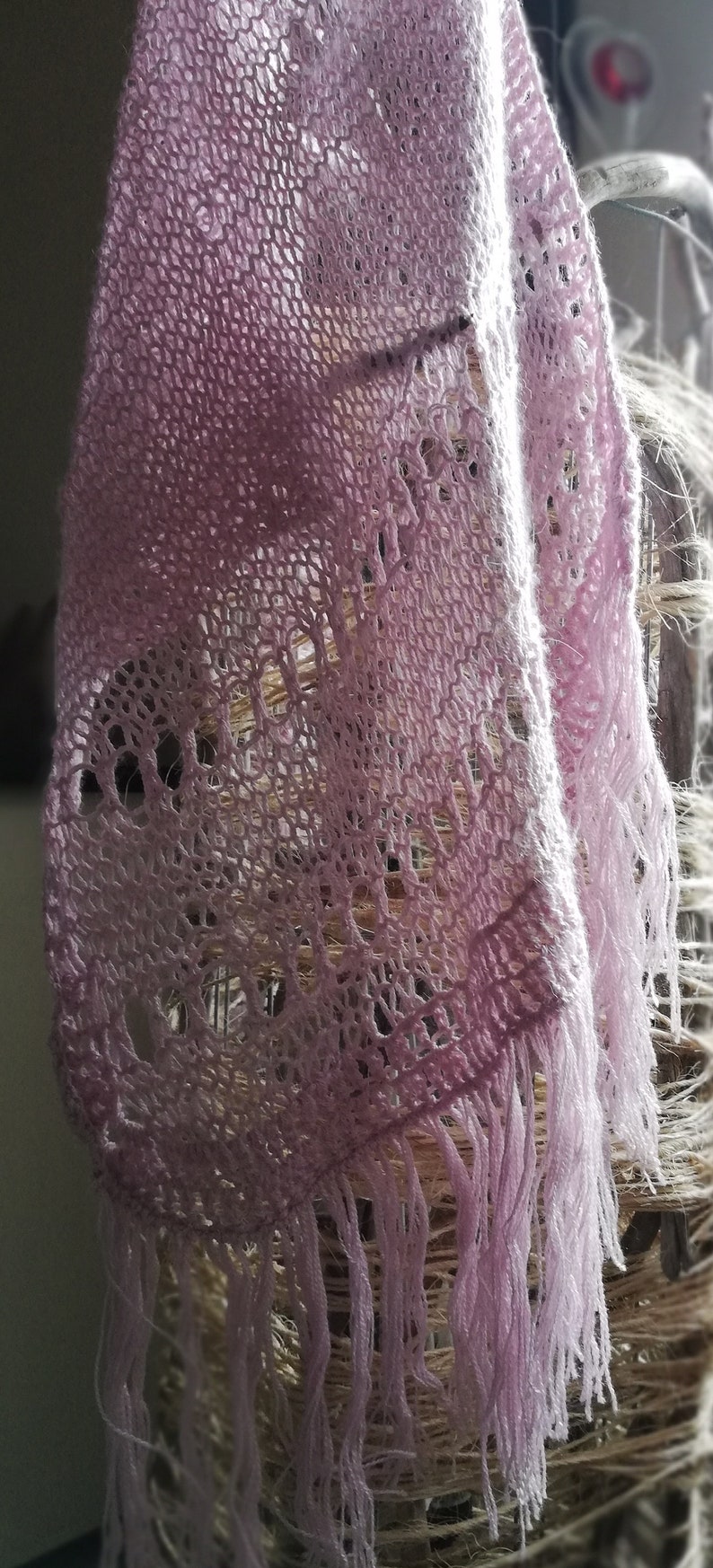 Knitted silk scarf Powder pink knit shawl