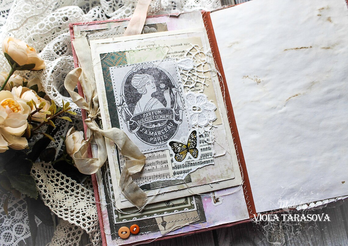 Junk journal handmade. Vintage scrapbook photo album. Etsy
