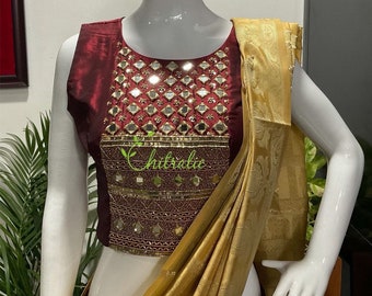 Maroon Mirror Embroidered Lehenga with Golden Dupatta