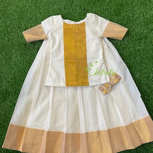 Girls Kerala Gold Kasavu Skirt and Top for Onam