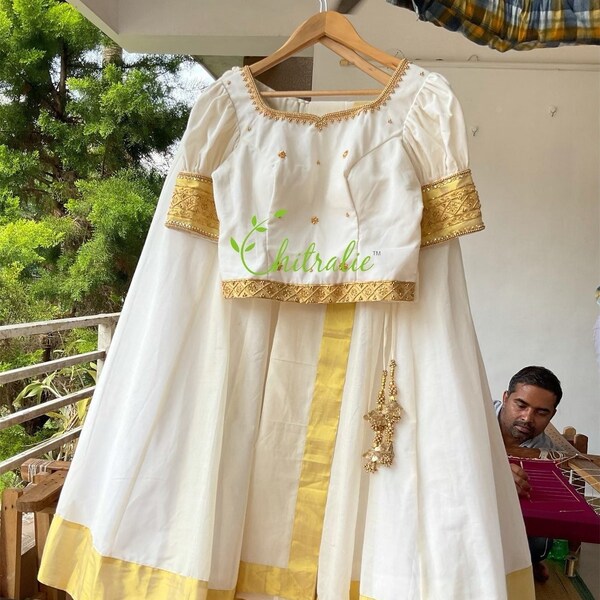 Traditional Pure Kerala Handloom Bridal Lehenga For Indian Wedding/ A Kaithari Project