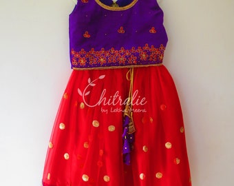 Kundan Lehenga Choli: Custom Baby Girl's Red Tutu Lengha Chunni