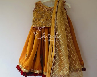Golden Lehenga Choli: Indian Party Wear for Little Girls