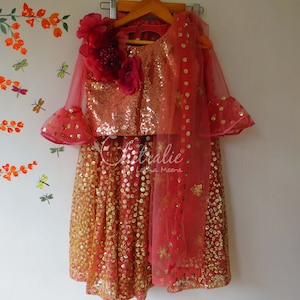 Kids Blush Pink Sequined Lehenga Choli with Dupatta