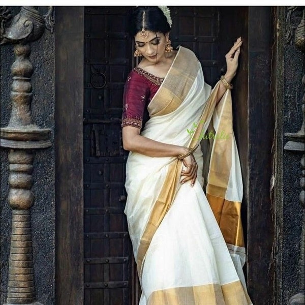 Kerala Gold Kasavu Saree For Festivals and Celebrations