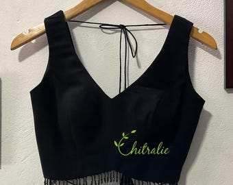 Made To Order Black Georgette Sleeveless Saree Blouse/ Indian Lehenga Blouse
