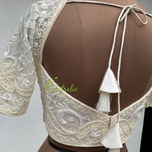 Ivory White Paisly Design Pearl Work Choli/ Christian Bridal blouse image 6