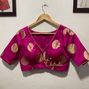 Hot Pink Banarasi Brocade Saree Blouse: Made to Order Indian Lehenga Top
