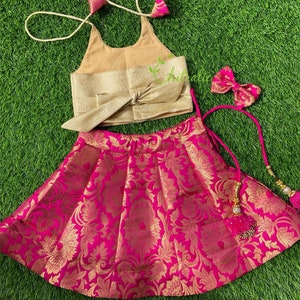 Kids Traditional Dark Pink Banarasi Brocade Lehenga Choli Traditional Indian Ethnic Wear For Kids image 3