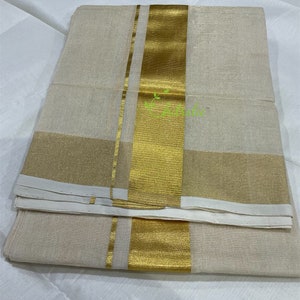 Balaramapuram Handloom Pure Gold Kasavu Double Mundu For Men/ Pure Handwoven Kasavu Mundu for Onam/ Dhoti