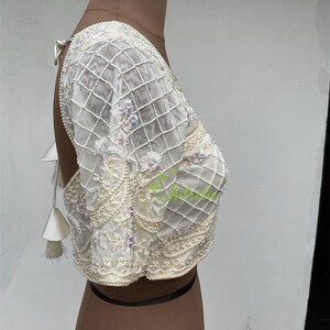 Ivory White Paisly Design Pearl Work Choli/ Christian Bridal blouse image 5