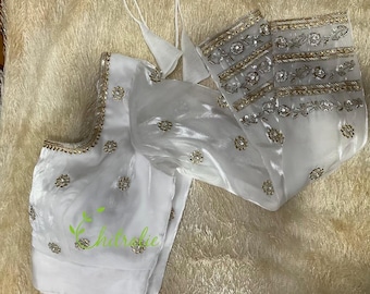 Custom Made White Designer Blouse For X&#39;mas Celebrations/ Christian Wedding Blouse