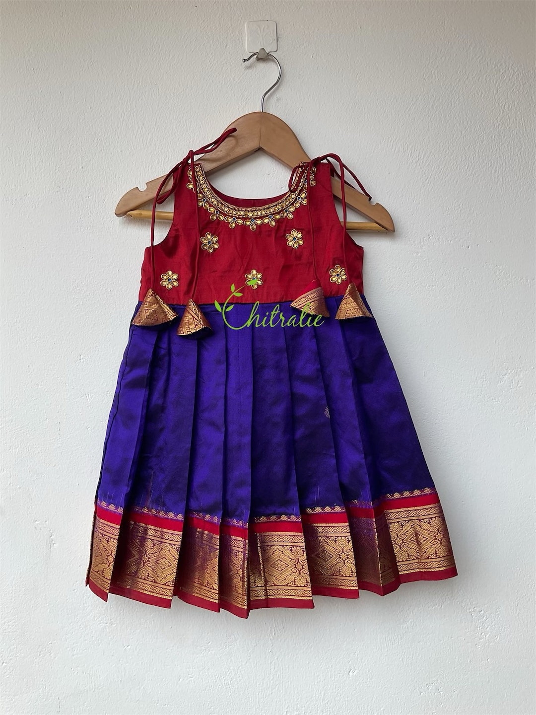 Light Blue Silk Kota Frock with Pink Floral Digital Print (M to 5XL) main image 1