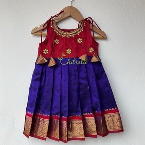 Baby Mädchen Seide Frock: Pink & Sea Green Kanchipuram Kleid (0-2 Jahre)