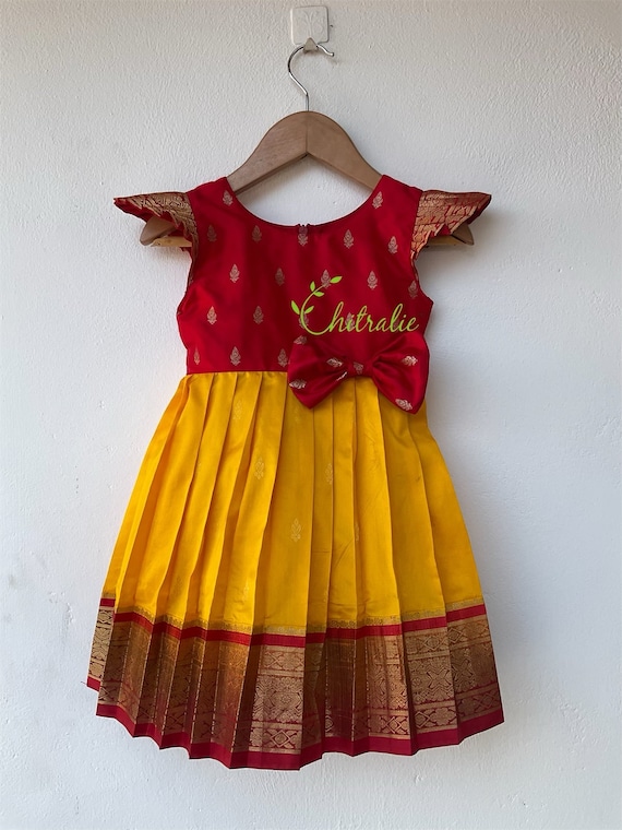Newborn Baby Girls Silk Frock/ Kids Ethnic Wear/ Toddler's Indian