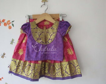 Kids Pink Jacquard Pattupavadai For Baby Girls/ Size : 6-1 year