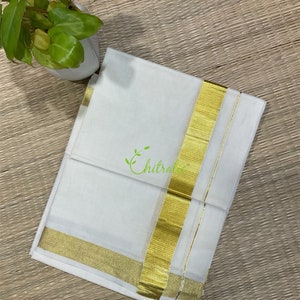 Men&#39;s Kerala Gold Kasavu Dhoti / Double Mundu/ Veshti/ Kasavu Mundu For Onam