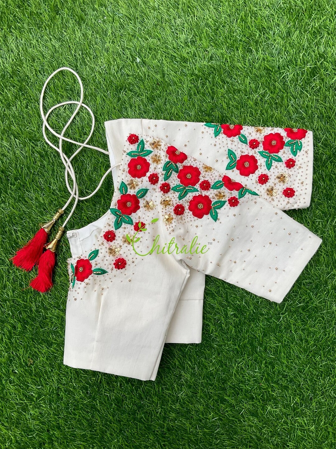 Red Flower Embroidered Saree Blouse for Kerala Wedding - Etsy