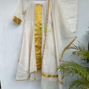 Kerala Gold Kasavu Assymetrical Hemline Anarkali/ Anarkali For Onam/ Wedding