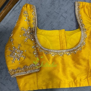 Golden Yellow Maggam Work Rawsilk Blouse For Haldi Ceremony/ Weddings/ Festivals/ Indian Designer  Bridal Saree Blouse