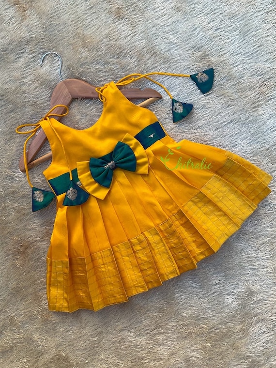 New Born Baby Yellow Silk Frock Toddler Indian Ethnic Wear Kids Ethnic Dress Baby Girls Knot Frock Etsy UK
