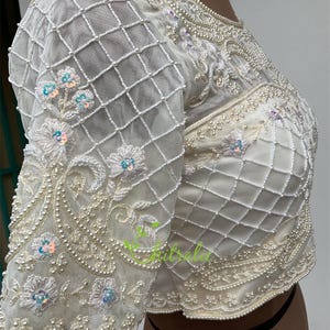 Ivory White Paisly Design Pearl Work Choli/ Christian Bridal blouse image 7