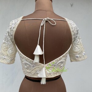 Ivory White Paisly Design Pearl Work Choli/ Christian Bridal blouse image 2