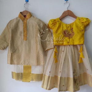 Handloom Silk Sibling Set: Indian Matching Outfits, Birthday Celebration