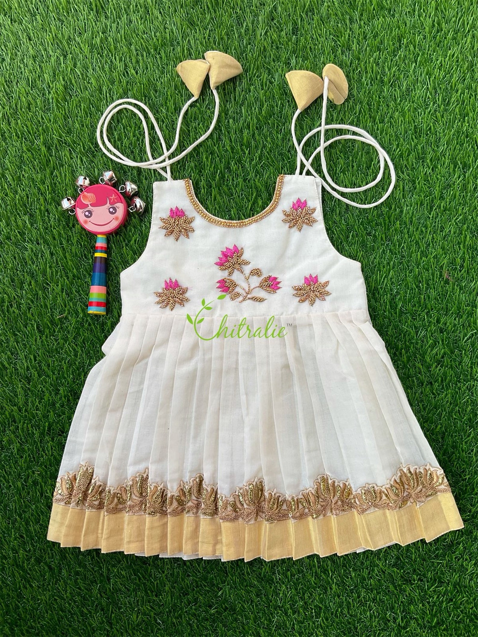 New Born Lotus Knot Frock for Baby Girls Made of Gold Kasavu/ Etsy