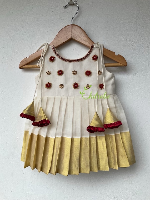 New Born Kerala Handloom Frock for Naming Ceremony Onam Dress for Baby Girls Gold Kasav Frock Etsy