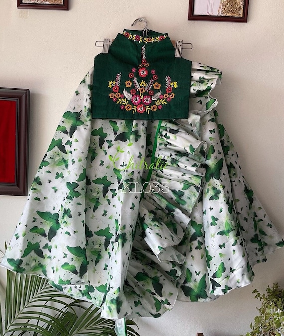 Download Girls Green Butterfly Halter Neck Lehenga Choli Dupatta Etsy