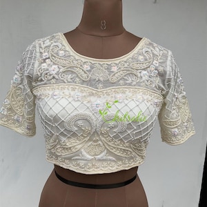 Ivory White Paisly Design Pearl Work Choli/ Christian Bridal blouse image 1