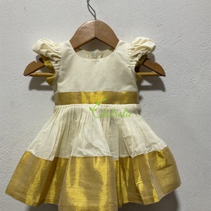 Newborn Baby Girls Onampudava/ Kerala Gold Kasavu Frock For Baby Girls/ Toddlers Onam Vishu Outfit Size:0-5 Years