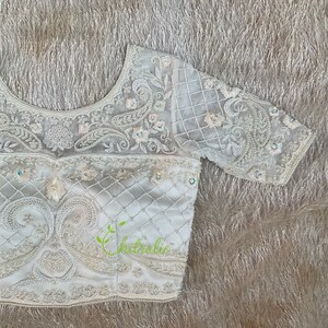 Ivory White Paisly Design Pearl Work Choli/ Christian Bridal blouse image 4