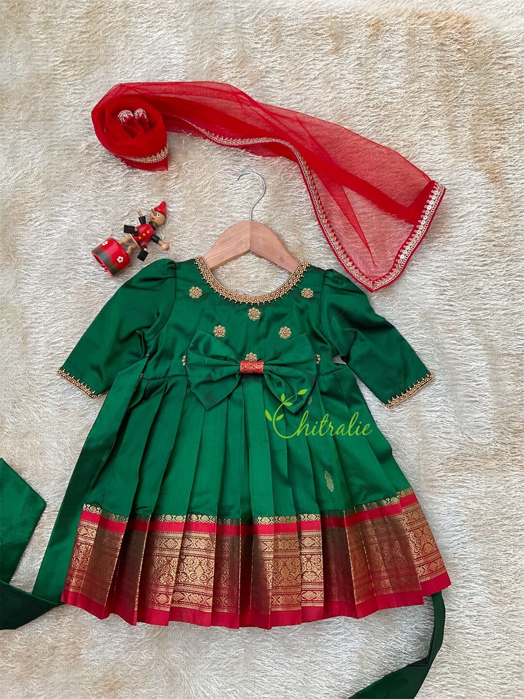 Dress For Baby Girl In Blended Stuff In Tiger Design Green Color main image 1